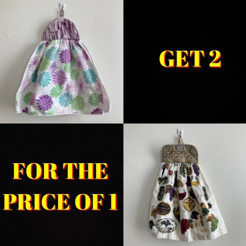 🏠Kitchen Towels | 2 Set | Grapes | Vineyard | Purple | Beige | Hanging